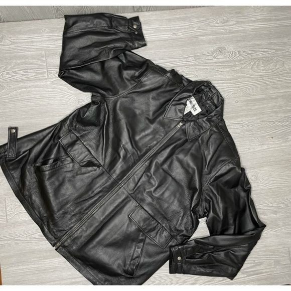 king size Jackets & Coats King Size 3xl Long Sleeve Black Leather